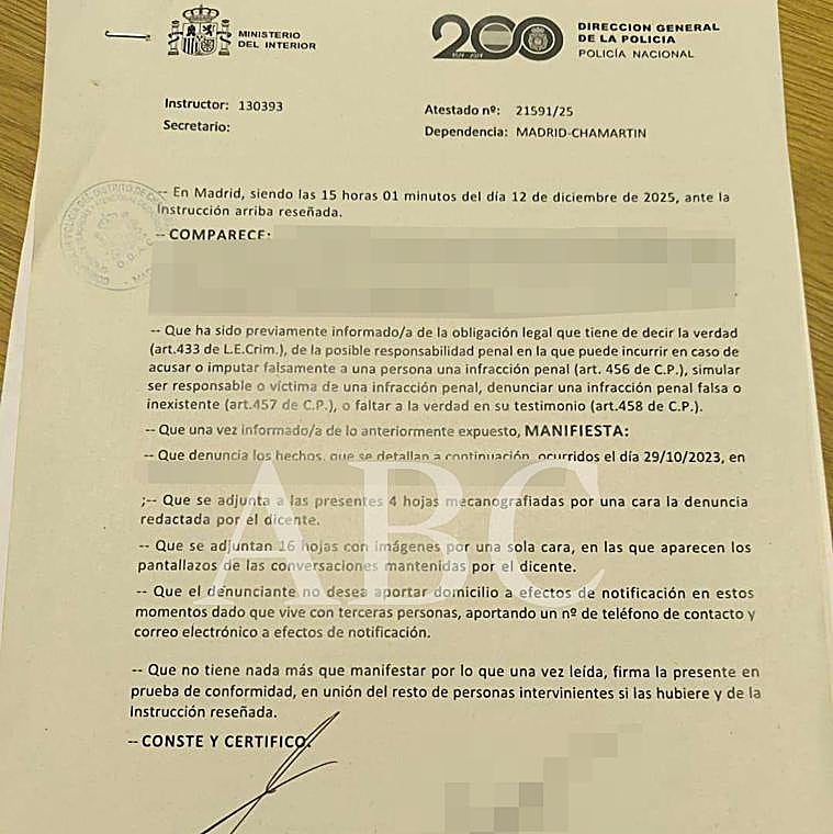 Denuncia presentada ante la policía